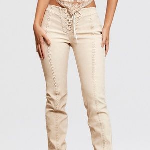 House of CB Amara beige faux suede lace up pants